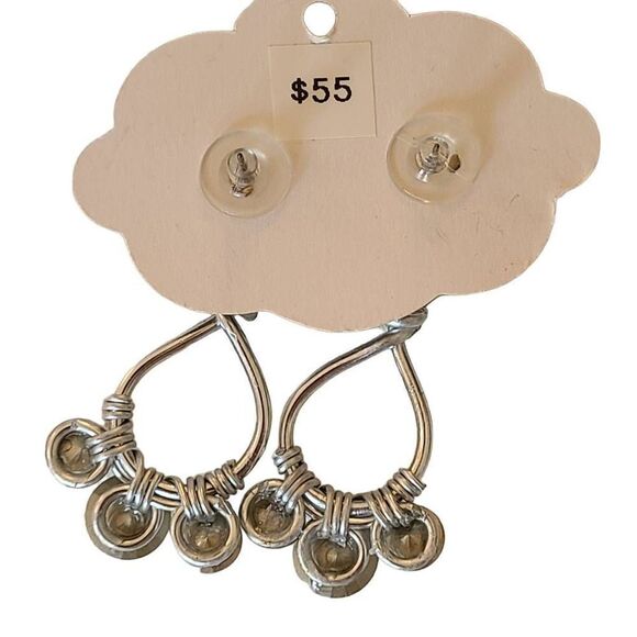 NEW Pierced Silver Three Crystal Twisted Wire Drop Earrings - Picture 3 of 7